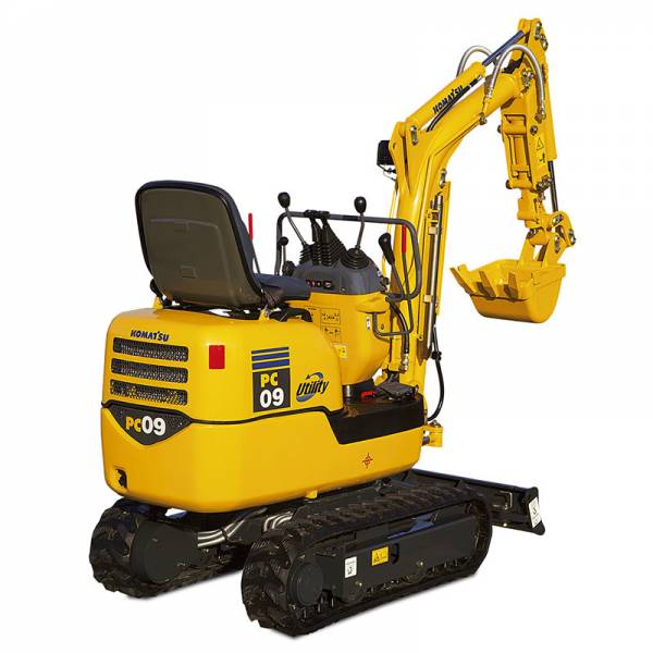 Verhuur minigraafmachine van Komatsu PC09-1 voordelig bij Vrijdag Trading